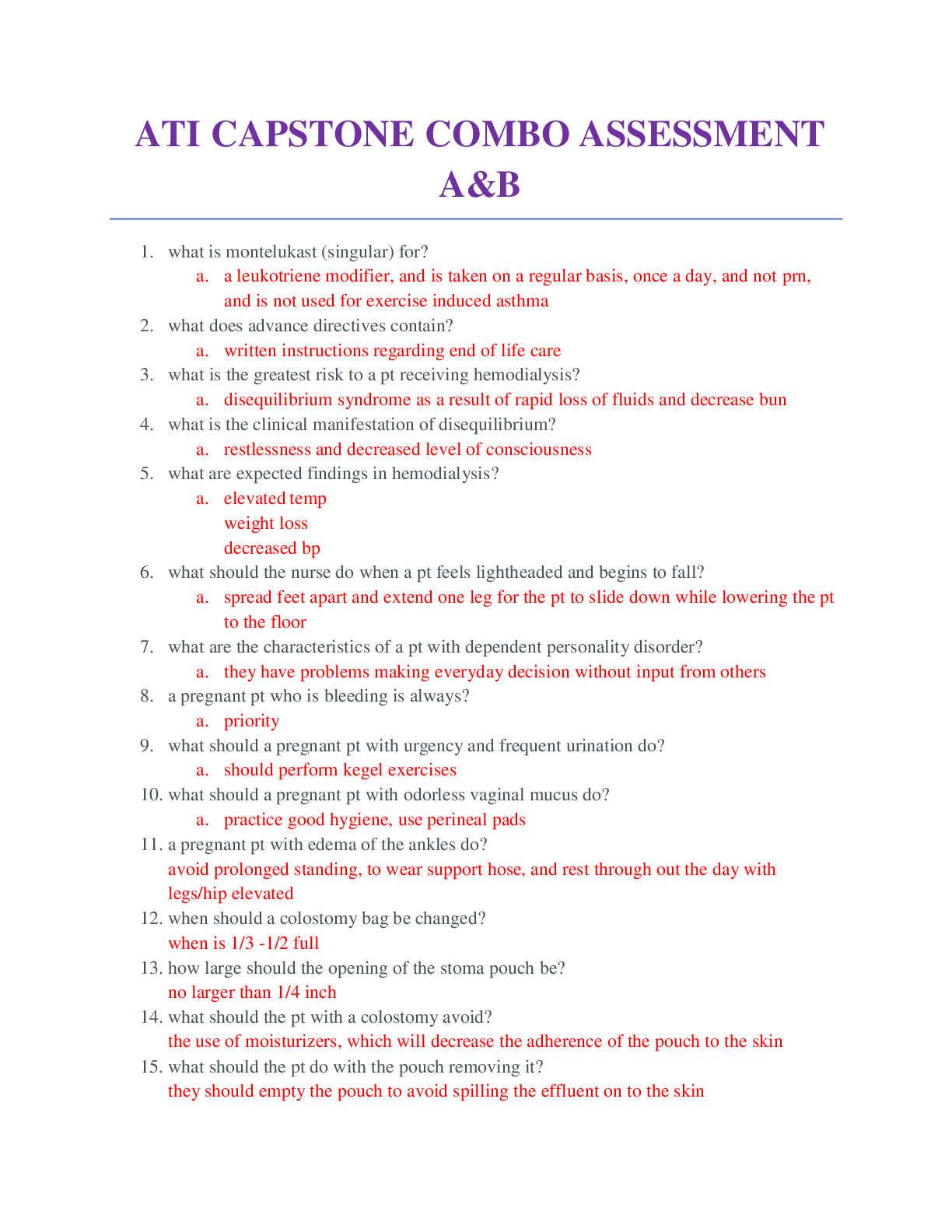 Preview of ATI CAPSTONE COMBO ASSESSMENT A&B. This document contains 299 questions and Answers. The m
